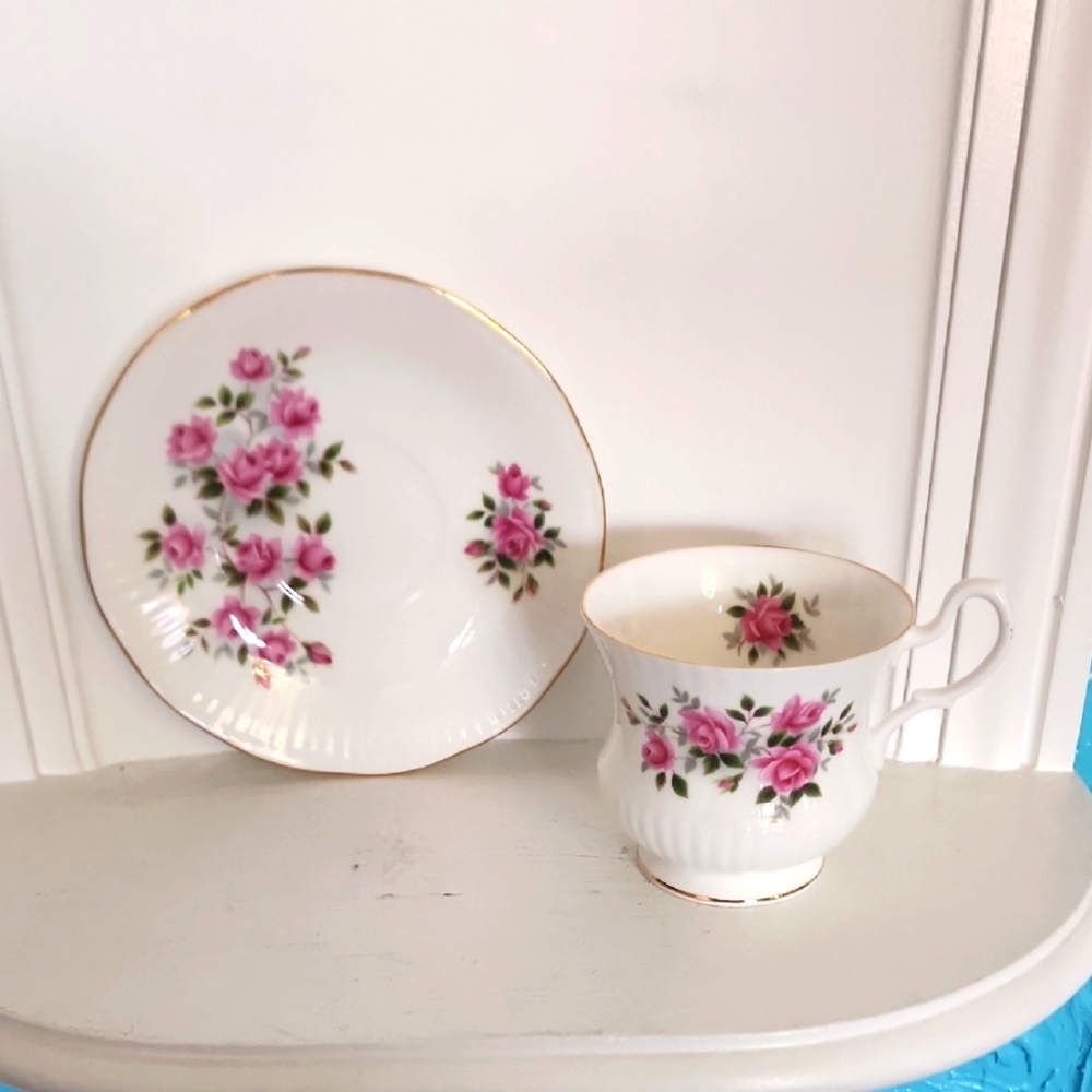 1950s Vintage Mid Century Royal Minster English Bone China Pink Rose